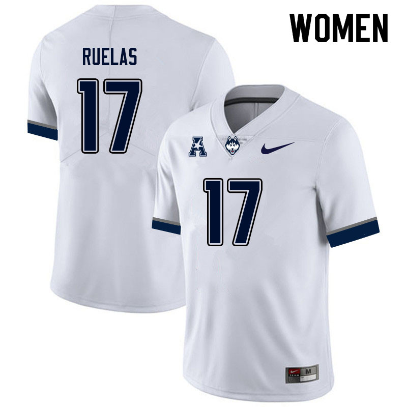 Women #17 Noe Ruelas Uconn Huskies College Football Jerseys Sale-White - Click Image to Close